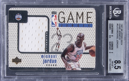 1997-98 UD "Game Jerseys" #GJ13 Michael Jordan NBA All-Star Game Used Patch Card – BGS NM-MT+ 8.5